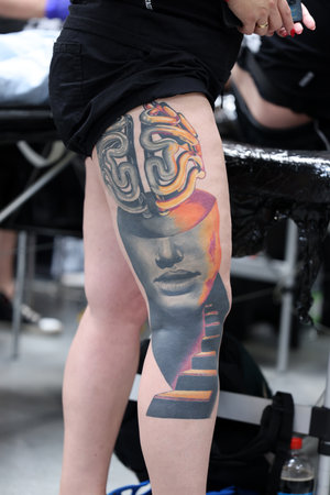 Krakow, Poland - June 11, 2022: Unidentified participant at 15th Tattoofest Convention in Cracow. One of the most prestigious tattoo festivals.のeditorial素材