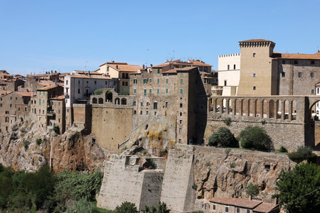 Pitigliano - the picturesque medieval town founded in Etruscan time on the tuff hill in Tuscany, Italy.の写真素材