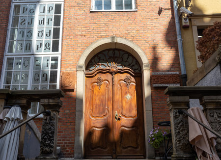 Gdansk, Poland - Sept 6, 2020: Entrance to old house at Mariacka Street in Gdansk