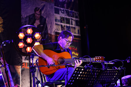 Cracow, Poland - June 25, 2022: Al Di Meola Acoustic Trio performing live on the Kijow Center stage at Summer Jazz Festival in Cracow, Polandのeditorial素材