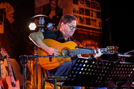 Cracow, Poland - June 25, 2022: Al Di Meola Acoustic Trio performing live on the Kijow Center stage at Summer Jazz Festival in Cracow, Polandのeditorial素材