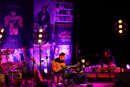 Cracow, Poland - June 25, 2022: Al Di Meola Acoustic Trio performing live on the Kijow Center stage at Summer Jazz Festival in Cracow, Polandのeditorial素材