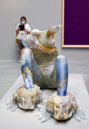 Venice, Italy - September 6, 2022: 59th Venice Art Biennale in Venice. Unsettling sculptures by Andra Ursuta, a Romanian artist exhibited in the Central Pavilionのeditorial素材