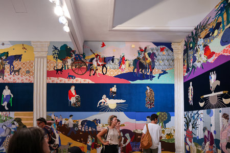 Venice, Italy - Sept 6, 2022: 59th Venice Art Biennale in Venice. Re-enchanting the World the project by MaÅgorzata Mirga-Tas manifesto on Roma identity and art at the Polish pavilonのeditorial素材