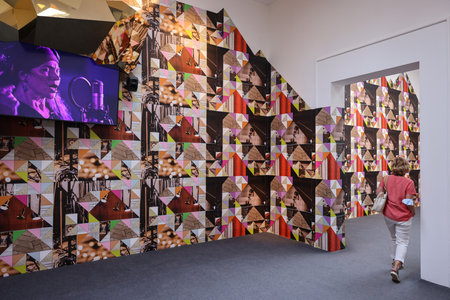 Venice, Italy - September 6, 2022: 59th Venice Art Biennale in Venice. Feeling her way by artist Sonja Boyce at the British pavilionのeditorial素材