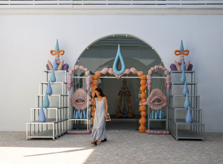 Venice, Italy - September 6, 2022: 59th Venice Art Biennale in Venice. After Dreams: I Dare to Defy the Demage by artist Zsofia Keresztes at the Hungarian pavilionのeditorial素材