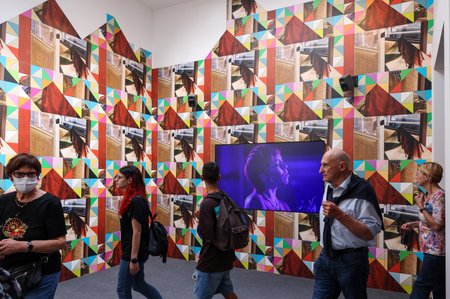 Venice, Italy - September 6, 2022: 59th Venice Art Biennale in Venice. Feeling her way by artist Sonja Boyce at the British pavilionのeditorial素材