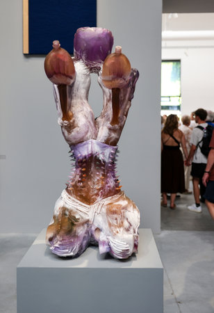 Venice, Italy - September 6, 2022: 59th Venice Art Biennale in Venice. Unsettling sculptures by Andra Ursuta, a Romanian artist exhibited in the Central Pavilionのeditorial素材