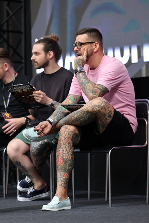 Krakow, Poland - June 11, 2022: Unidentified participants at 15th Tattoofest Convention in Cracow. One of the most prestigious tattoo festivals.のeditorial素材