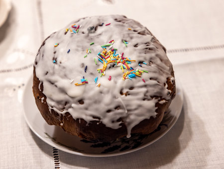 Traditional Ukrainian Easter Cake Kulich or Orthodox Christian Easter Bread.