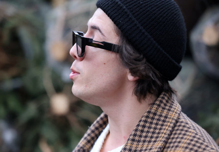 Krakow, Poland - Dec 19, 2021: Dawid Kwiatkowski during the distribution of Christmas trees at Szczepanski Square in Krakowのeditorial素材