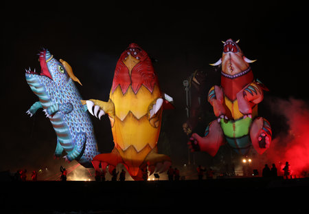 Cracow, Poland - June 4, 2022: Great Dragon Parade. The Great Outdoor Show on the Vistula River.のeditorial素材