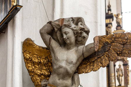 Gdansk, Poland - Sept 9, 2020: Baroque sculpture of angel in St. Mary's Basilica in Gdansk. Polandのeditorial素材