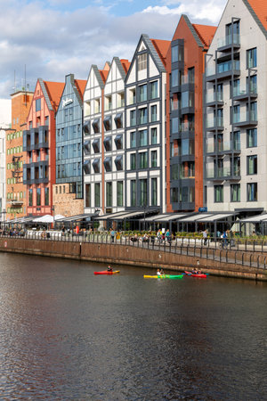 Gdansk, Poland - Sept 9, 2020: Modern architecture of the granaries island in old town of Gdansk. Polandのeditorial素材