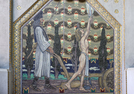 Venice, Italy - September 6, 2022: 59th Venice Art Biennale in Venice. Mosaics at the Hungarian pavilionのeditorial素材