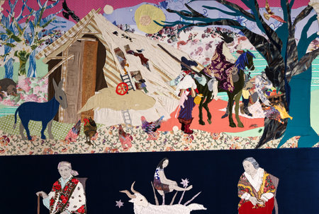 Venice, Italy - Sept 6, 2022: 59th Venice Art Biennale in Venice. Re-enchanting the World the project by MaÅgorzata Mirga-Tas manifesto on Roma identity and art at the Polish pavilonのeditorial素材