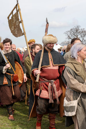 Krakow, Poland - April 11, 2023: Unidentified participants of Rekawka - Polish tradition, celebrated in Krakow on Tuesday after Easter. Currently has the character of festival historical reconstructionのeditorial素材