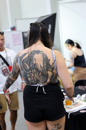 Krakow, Poland -  June 11, 2022: Unidentified  participant at 15th Tattoofest Convention in Cracow. One of the most prestigious tattoo festivals.のeditorial素材