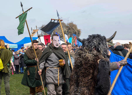 Krakow, Poland - April 11, 2023: Unidentified participants of Rekawka - Polish tradition, celebrated in Krakow on Tuesday after Easter. Currently has the character of festival historical reconstructionのeditorial素材