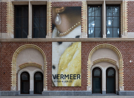 Amsterdam, Netherlands - April 21, 2023: The Rijksmuseum in Amsterdam - the largest exhibition on Dutch painter Johannes Vermeer ever - displaying 28 of his masterpiecesのeditorial素材