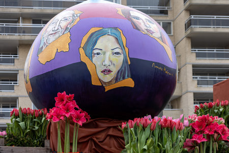 Noordwijk, Netherlands - April 22, 2023: Spectacular flower covered floats in the Bloemencorso Bollenstreek the annual spring flower parade from Noordwijk to Haarlem in the Netherlands.のeditorial素材