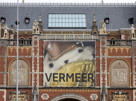 Amsterdam, Netherlands - April 21, 2023: The Rijksmuseum in Amsterdam - the largest exhibition on Dutch painter Johannes Vermeer ever - displaying 28 of his masterpiecesのeditorial素材