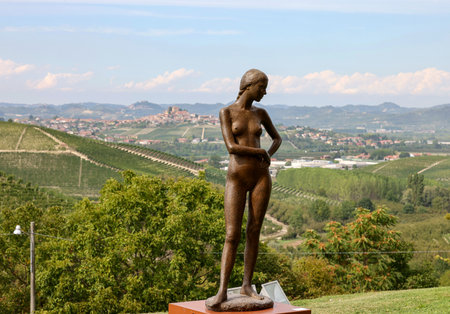 Grinzane Cavour, Italy - Sept 8, 2022: Open air art installation with sculptures by Sergio Unia in the garden of Grinzane Cavour Castle. Piedmont, Italyのeditorial素材