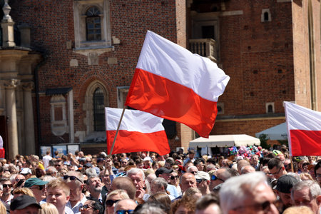Cracow, Poland - June 4, 2023: March of freedom, march in defense of democracy, Krakow supports the great march in Warsaw.のeditorial素材