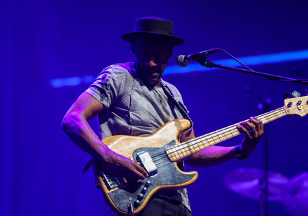 Cracow, Poland - July 17, 2023: Marcus Miller European Tour 2023 on stage in Congress Centre ICE...
