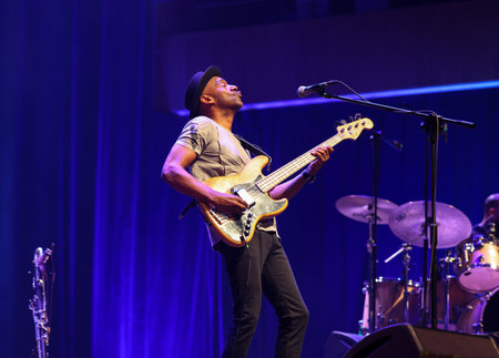 Cracow, Poland - July 17, 2023: Marcus Miller European Tour 2023 on stage in Congress Centre ICE Cracow at the 28th Summer Jazz Festival in Krakow.のeditorial素材