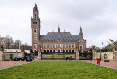 The Hague, Netherlands - April 17, 2023: Peace Palace in The Hague, Netherlands.The International Law Administrative Building, which houses the International Court of Justiceのeditorial素材