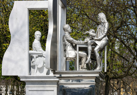 The Hague, Netherlands - April 17, 2023: Lange Voorhout - Thorbecke Monument by Thom Puckey 2017のeditorial素材