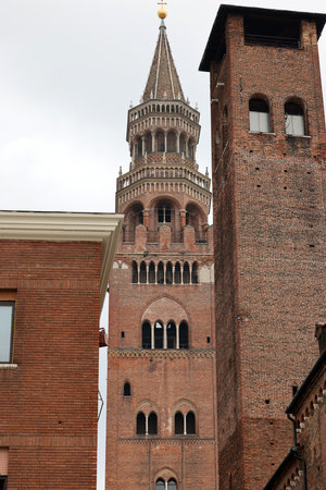 the Medieval Bell Tower of Cremona known as the Torrazzo, Lombardy, Italy.の写真素材