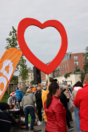 Cracow, Poland - October 1, 2023: Million Hearts March in Krakow. Crowds of Poles march through the streets of Krakow protesting against PiS's ruleのeditorial素材