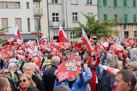 Cracow, Poland - October 1, 2023: Million Hearts March in Krakow. Crowds of Poles march through the streets of Krakow protesting against PiS's ruleのeditorial素材