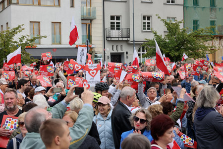 Cracow, Poland - October 1, 2023: Million Hearts March in Krakow. Crowds of Poles march through the streets of Krakow protesting against PiS's ruleのeditorial素材