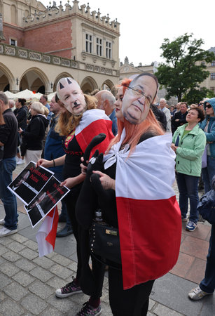 Cracow, Poland - October 1, 2023: Million Hearts March in Krakow. Crowds of Poles march through the streets of Krakow protesting against PiS's ruleのeditorial素材