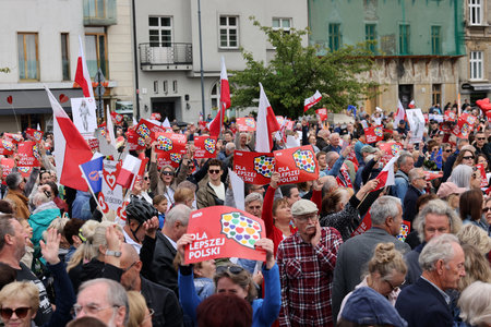 Cracow, Poland - October 1, 2023: Million Hearts March in Krakow. Crowds of Poles march through the streets of Krakow protesting against PiS's ruleのeditorial素材