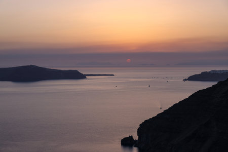 Sunset over Santorini as seen from Fira. Cyclades, Greeceの写真素材