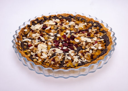 Homemade tart with chocolate and fruitの写真素材
