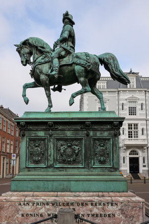 The Hague, Netherlands - April 17, 2023: Statue of Frederick William I in Hague, Prince of Orange-Nassau first king of the Netherlandsのeditorial素材