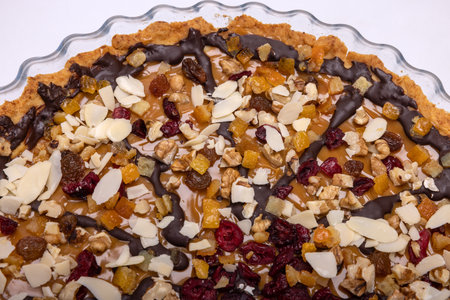 Homemade tart with chocolate and fruitの写真素材