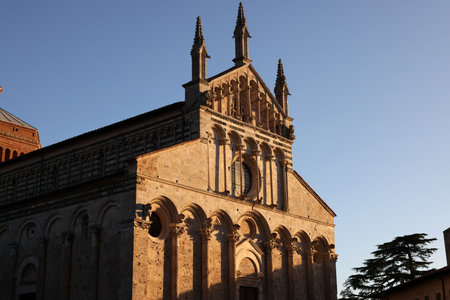 The Cathedral of Saint Cerbonius with Bell tower at the Garibaldi square in Massa Marittima. Italyの写真素材