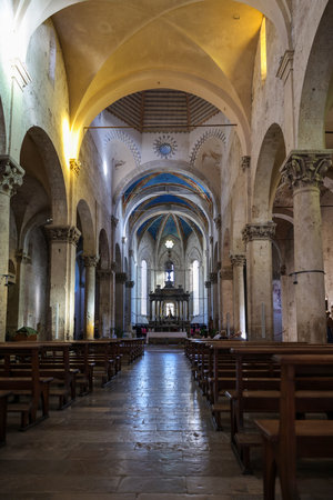 Massa Marittima, Italy - Sept 11, 2022: Interior of cathedral of Saint Cerbonius in Massa Marittima. Italyのeditorial素材