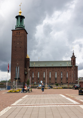 Stockholm, Sweden - July 25, 2023: Stockholm City Hall is the building of the Stockholm City Council in Sweden. It is located on Kungsholmen Island on the edge of Lake Mlar. Designed by architect Ragnar stbergのeditorial素材