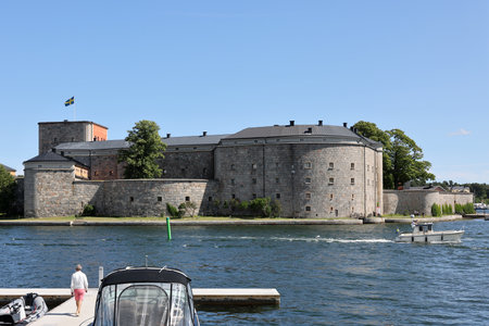 Vaxholm, Sweden - July 27, 2023: Vaxholm Fortress, also known as Vaxholm Castle, is a historic fortification on the island of Vaxholmen in the Stockholm archipelagoのeditorial素材