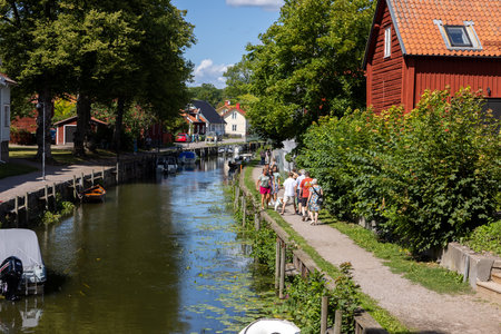 Trosa, Sweden - July 29, 2023: View of the Trosa river in the picturesque seaside town of Trosa in SÃ¶dermanland. Sweden.のeditorial素材