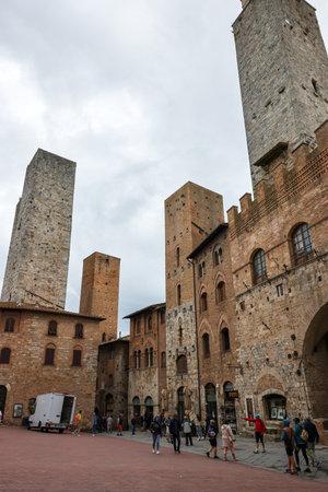 San Gimignano, Italy - Sept 17, 2022: Piazza Duomo in San Gimignano. Tuscany, Italyのeditorial素材