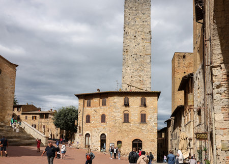 San Gimignano, Italy - Sept 17, 2022: Piazza Duomo in San Gimignano. Tuscany, Italyのeditorial素材