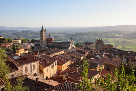 Massa Marittima old town and San Cerbone Duomo cathedral. Tuscany, Italy.の写真素材